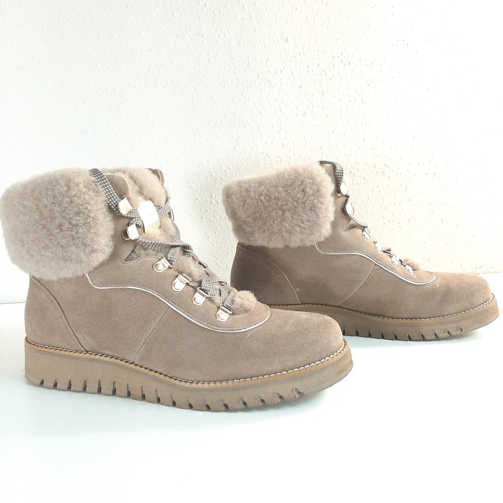 Cole Haan Zerogrand Explorer Hiker Boots Taupe Suede Faux Fur W29243 Womens 7.5B